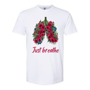 Positive Thinking Just Breathe Poppy Floral Lungs Nature Gift Softstyle CVC T-Shirt