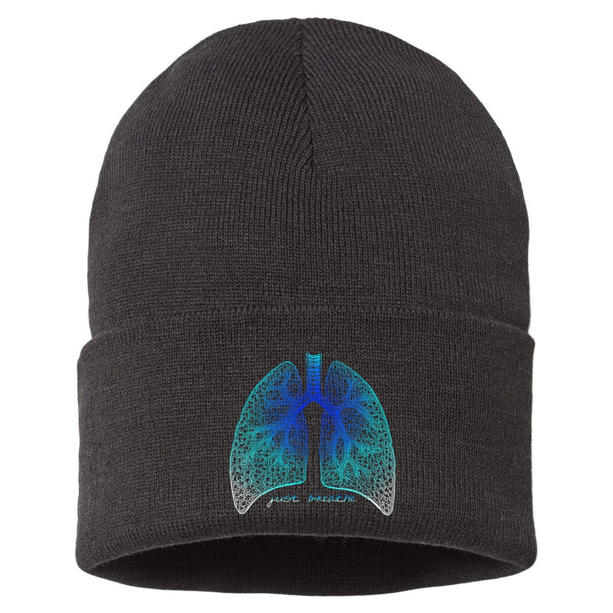 Positive Thinking "Just Breathe" Lungs Science Sustainable Knit Beanie