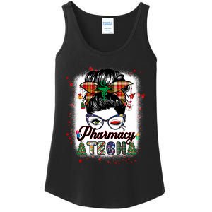 Pharmacy Tech Life Messy Bun Hair Christmas Pajama Ladies Essential Tank