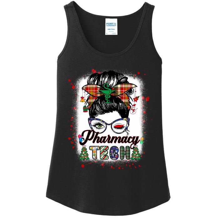 Pharmacy Tech Life Messy Bun Hair Christmas Pajama Ladies Essential Tank