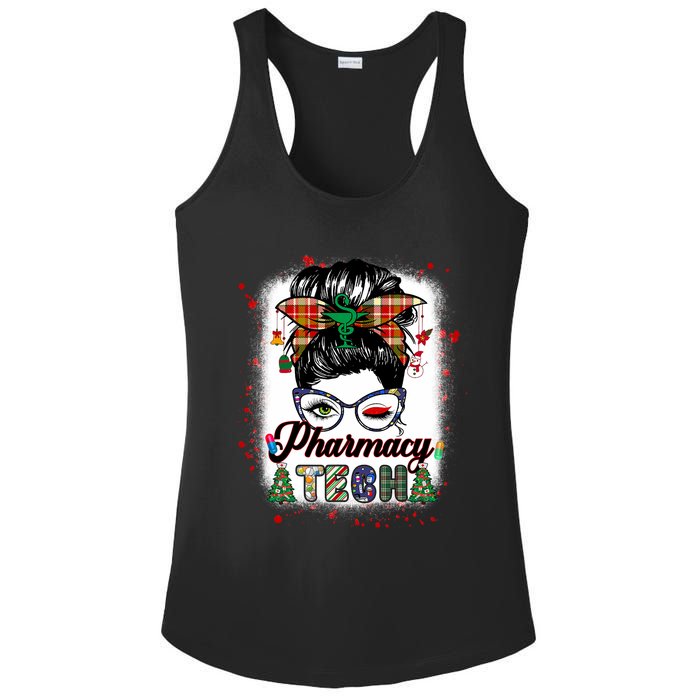 Pharmacy Tech Life Messy Bun Hair Christmas Pajama Ladies PosiCharge Competitor Racerback Tank