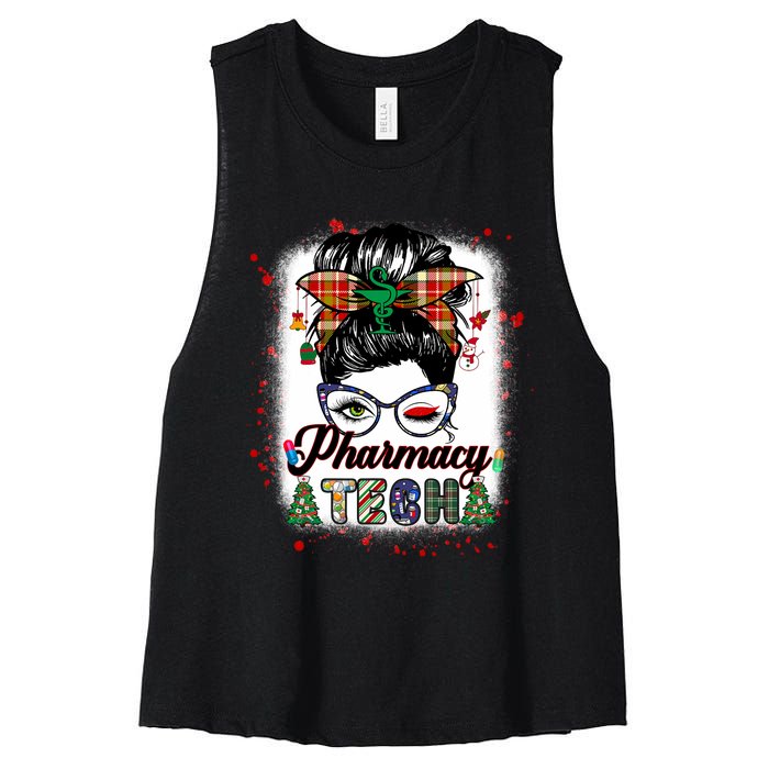 Pharmacy Tech Life Messy Bun Hair Christmas Pajama Women's Racerback Cropped Tank