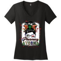 Pharmacy Tech Life Messy Bun Hair Christmas Pajama Women's V-Neck T-Shirt