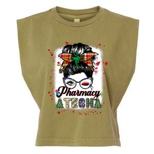 Pharmacy Tech Life Messy Bun Hair Christmas Pajama Garment-Dyed Women's Muscle Tee