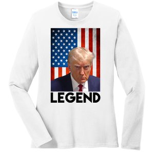 President Trump Legend American Flag Ladies Long Sleeve Shirt