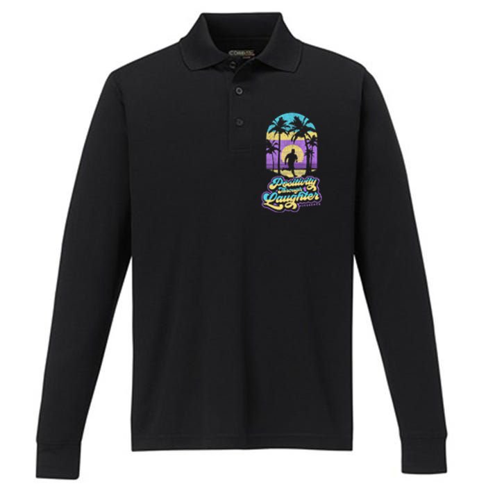 Positivity Thru Laughter Funny Distressed FIT2SERVE Performance Long Sleeve Polo