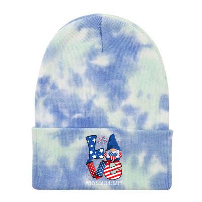 Physical Therapy Love 4th Of July Gnome Usa Patriotic Gift Tie Dye 12in Knit Beanie