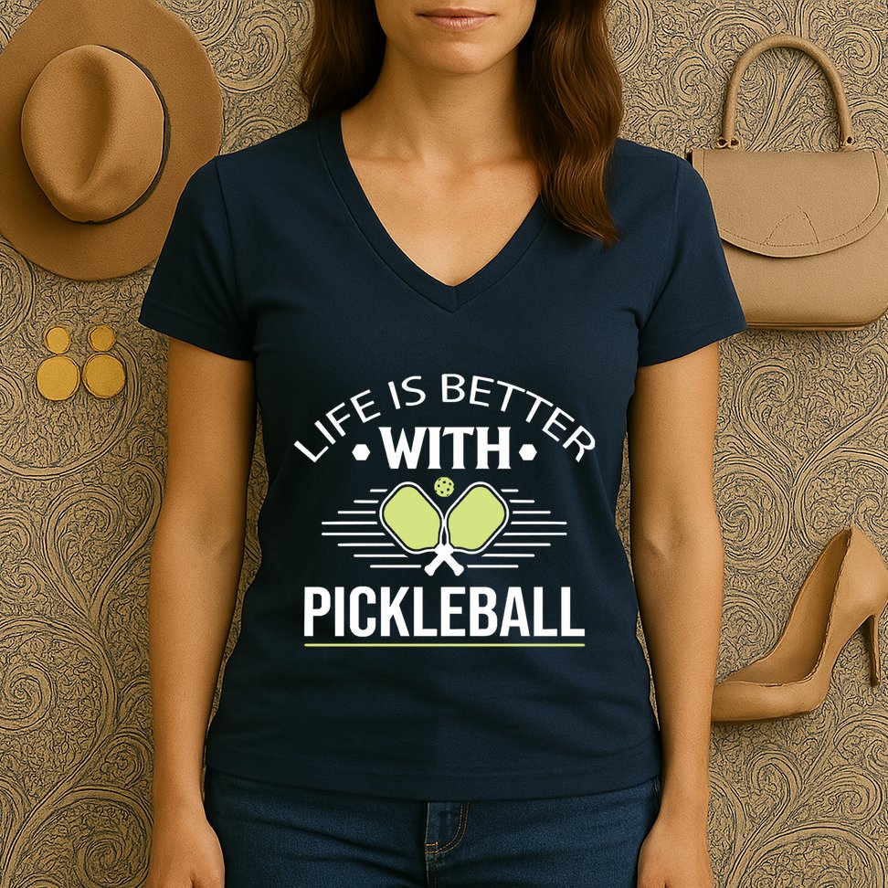 Pickleball T Life Is Better With Pickleball Women's V-Neck T-Shirt