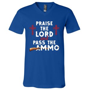 Praise The Lord And Pass The Ammo Ammunition Patriotic Trump Gift V-Neck T-Shirt