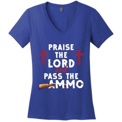Praise The Lord And Pass The Ammo Ammunition Patriotic Trump Gift Women's V-Neck T-Shirt