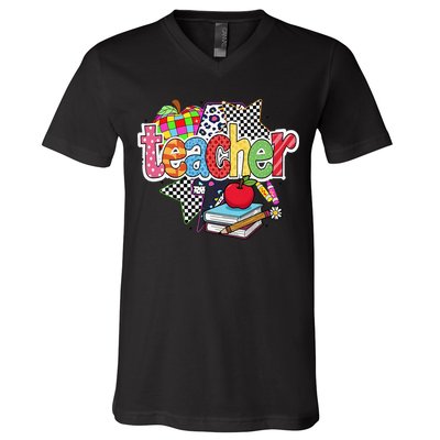 Preppy Teacher Last Day Of School Teacher Summer V-Neck T-Shirt