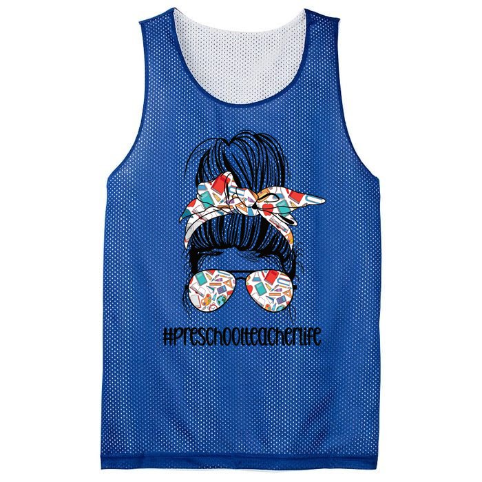 Preschool Teacher Life Messy Bun Precute Giftk Teacher Squad Cute Gift Mesh Reversible Basketball Jersey Tank