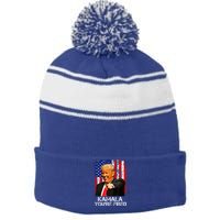 President Trump Laughing At Kamala Stripe Pom Pom Beanie