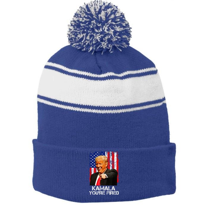 President Trump Laughing At Kamala Stripe Pom Pom Beanie