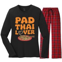 Pad Thai Lover Funny Humor Food Text Joke Loves Pad Thai Women's Long Sleeve Flannel Pajama Set 