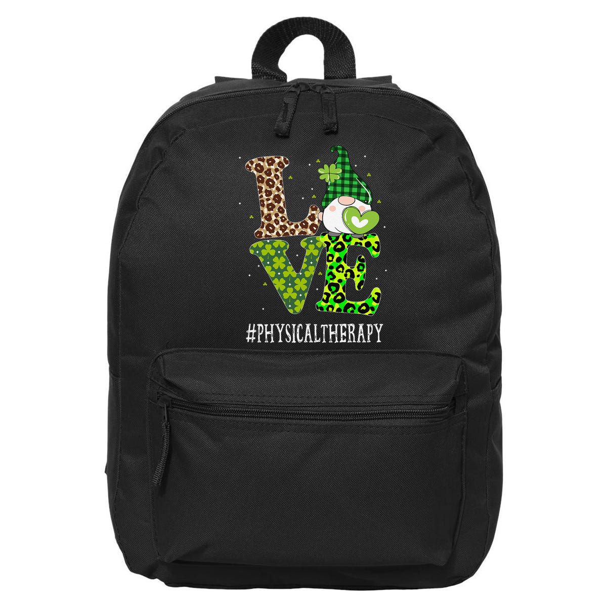 Physical Therapy Love St Patricks Day Gnome Leopard 16 in Basic Backpack