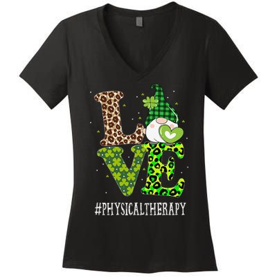 Physical Therapy Love St Patricks Day Gnome Leopard Women's V-Neck T-Shirt