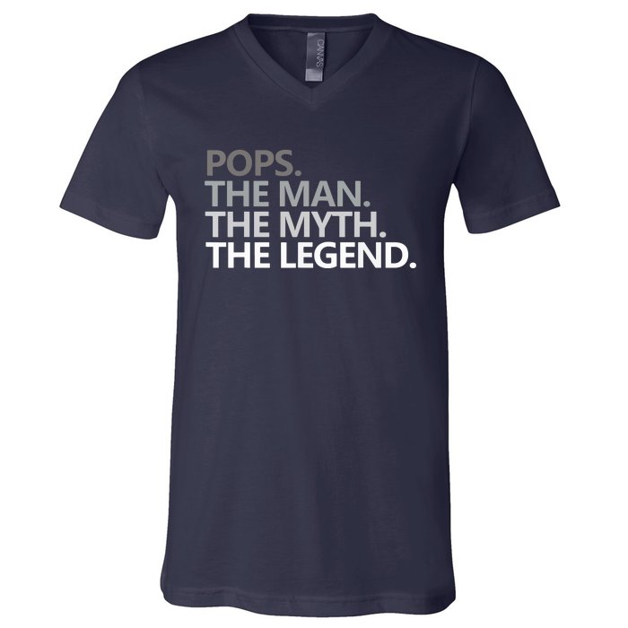 POPS THE MAN THE MYTH THE LEGEND Fathers Day Gift Grandpa V-Neck T-Shirt