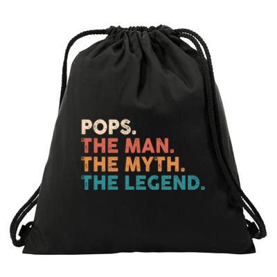 Pops The Man The Myth The Legend Fathers Vintage Drawstring Bag