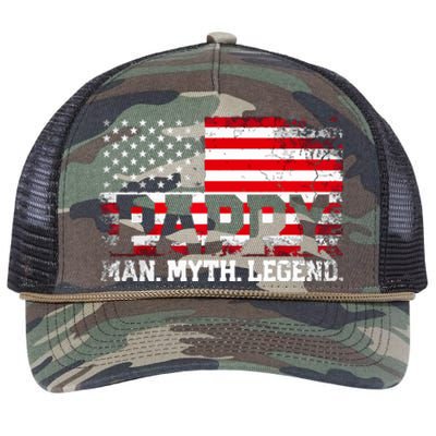 Pappy The Man The Myth The Legend Us American Flag Vintage For Grandpa Retro Rope Trucker Hat Cap