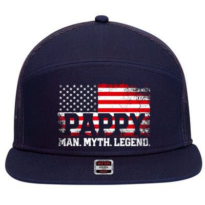 Pappy The Man The Myth The Legend Us American Flag Vintage For Grandpa 7 Panel Mesh Trucker Snapback Hat