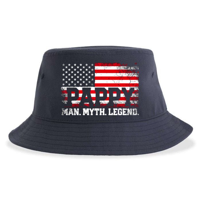 Pappy The Man The Myth The Legend Us American Flag Vintage For Grandpa Sustainable Bucket Hat