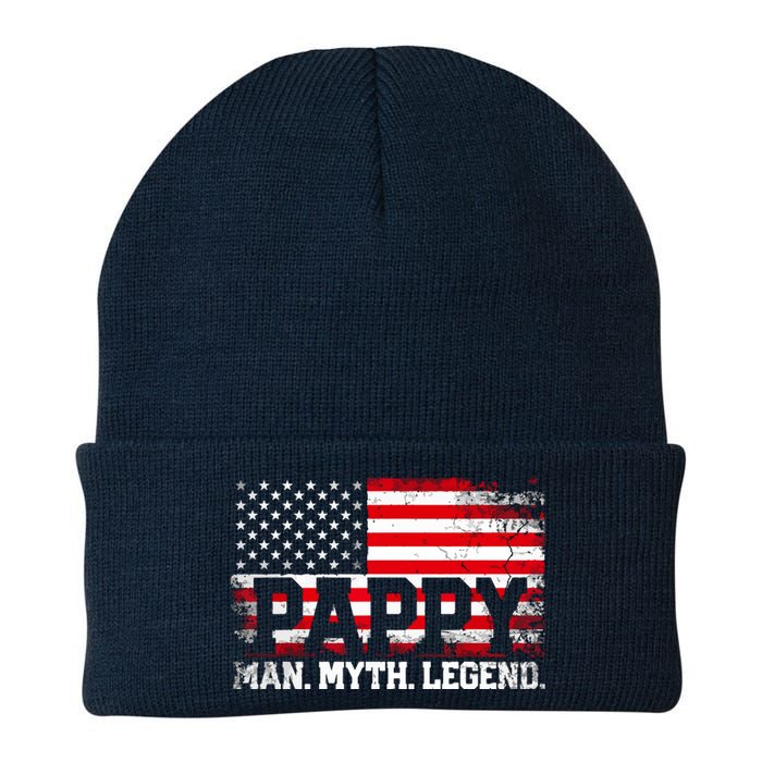 Pappy The Man The Myth The Legend Us American Flag Vintage For Grandpa Knit Cap Winter Beanie