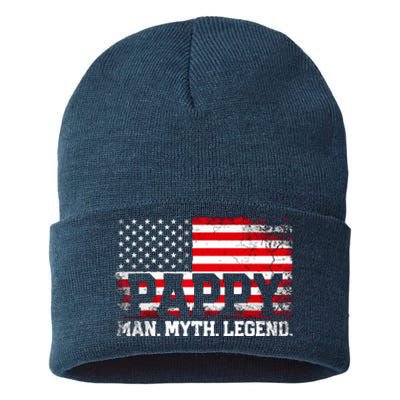 Pappy The Man The Myth The Legend Us American Flag Vintage For Grandpa Sustainable Knit Beanie