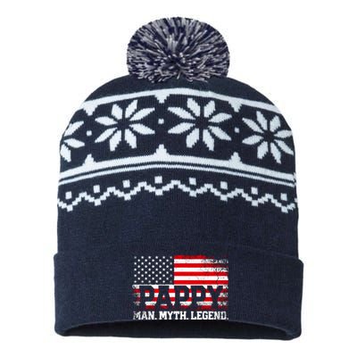 Pappy The Man The Myth The Legend Us American Flag Vintage For Grandpa USA-Made Snowflake Beanie