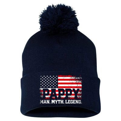 Pappy The Man The Myth The Legend Us American Flag Vintage For Grandpa Pom Pom 12in Knit Beanie