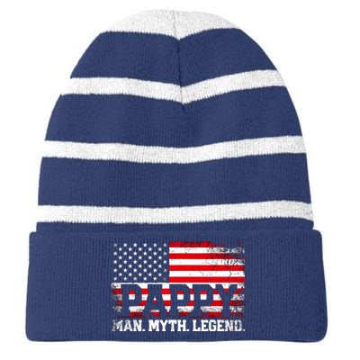 Pappy The Man The Myth The Legend Us American Flag Vintage For Grandpa Striped Beanie with Solid Band