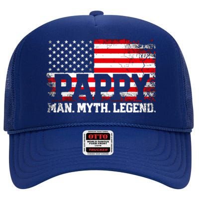 Pappy The Man The Myth The Legend Us American Flag Vintage For Grandpa High Crown Mesh Back Trucker Hat