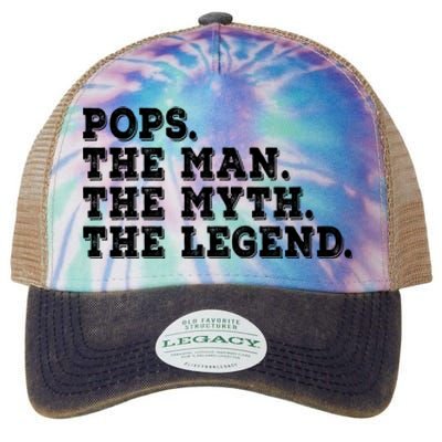 POPS THE MAN THE MYTH THE LEGEND Fathers Day Gift Grandpa Legacy Tie Dye Trucker Hat