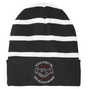 Please To Meet You Striped Beanie with Solid Band