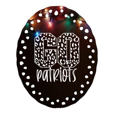 Patriots Team Mascot School Spirit Game Night Leopard Print Ceramic Oval Ornament