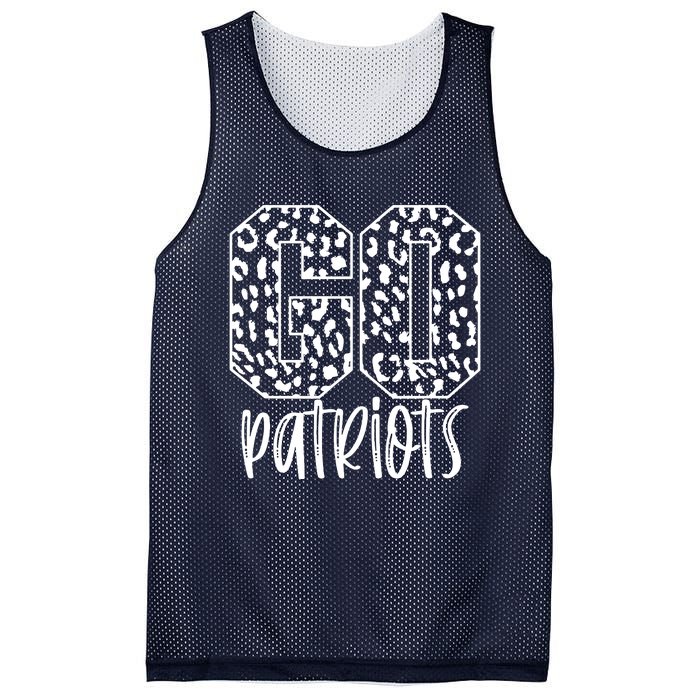 Patriots Team Mascot School Spirit Game Night Leopard Print Mesh Reversible Basketball Jersey Tank