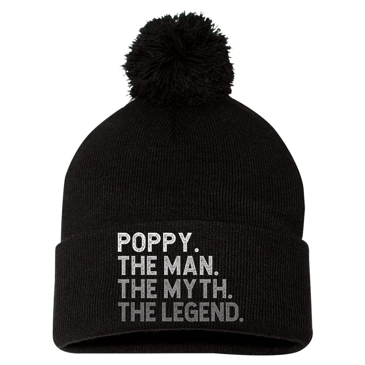 POPPY The Man The Myth The Legend Father's Day Funny Pom Pom 12in Knit Beanie
