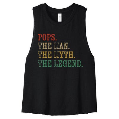 Pops The Man The Myth The Legend Retro Father's Day Gift Women's Racerback Cropped Tank