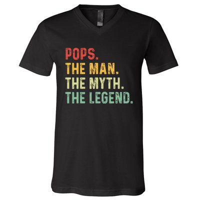 Pops The Man The Myth The Legend Fathers Day Gift Grandpa V-Neck T-Shirt