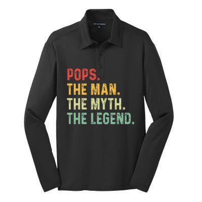 Pops The Man The Myth The Legend Fathers Day Gift Grandpa Silk Touch Performance Long Sleeve Polo