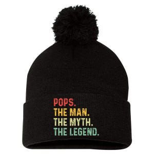 Pops The Man The Myth The Legend Fathers Day Gift Grandpa Pom Pom 12in Knit Beanie