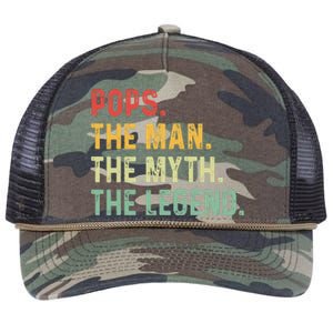 Pops The Man The Myth The Legend Fathers Day Gift Grandpa Retro Rope Trucker Hat Cap