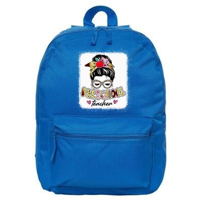 Preschool Teacher Messy Bun Hair Teach Lovers Gift 16 in Basic Backpack