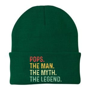 Pops The Man The Myth The Legend Fathers Day Gift Grandpa Knit Cap Winter Beanie