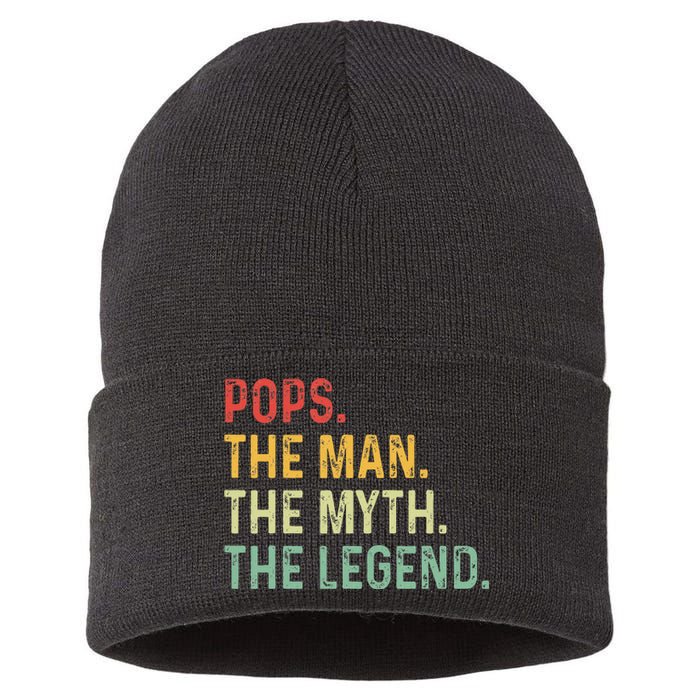 Pops The Man The Myth The Legend Fathers Day Gift Grandpa Sustainable Knit Beanie