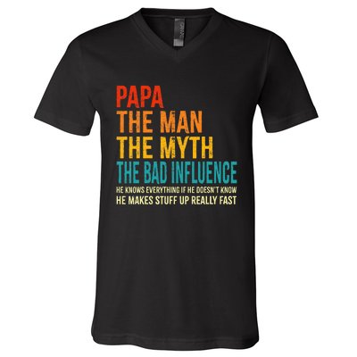 Papa The Man The Myth The Bad Influence V-Neck T-Shirt