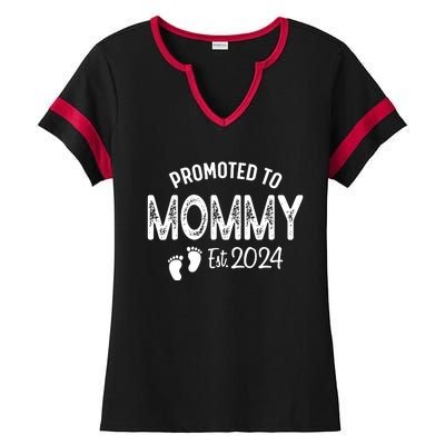 Promoted To Mommy 2024 Soon To Be Mama Funny New Mom Ladies Halftime Notch Neck Tee