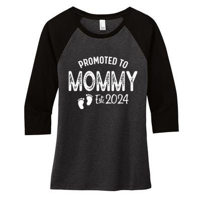 Promoted To Mommy 2024 Soon To Be Mama Funny New Mom Women's Tri-Blend 3/4-Sleeve Raglan Shirt