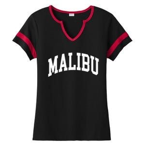 Preppy Trendy Malibu California CA Font Ladies Halftime Notch Neck Tee