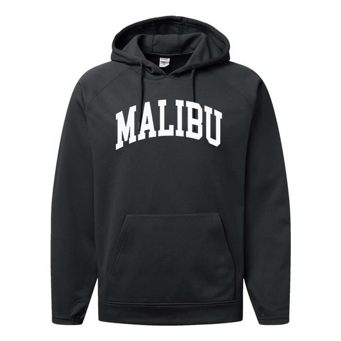 Preppy Trendy Malibu California CA Font Performance Fleece Hoodie